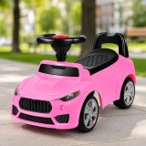 Cumpara ieftin Masinuta ride-on pentru copii, sezut ergonomic cu spatar, spatiu depozitare, volan cu claxon, 66x29x36 cm, roz