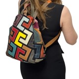 Rucsac dama Piele Naturala, Multicolor cu forme geometrice, Italia, 30x35x17 cm, Micutz&reg;