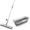 Set mop rotativ cu lighean pliabil, cu laveta din microfibra, storcator atasat, usor de depozitat si curatat, alb