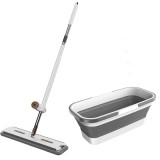 Set mop rotativ cu lighean pliabil, cu laveta din microfibra, storcator atasat, usor de depozitat si curatat, alb