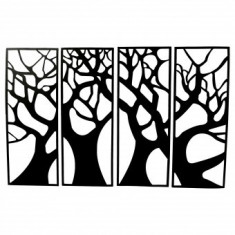 Set 4 decoratiuni metalice, de perete Krodesign 4 Panel Tree, Inaltime 76 cm, negru foto