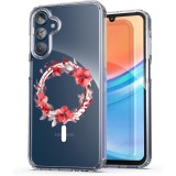 Husa pentru samsung galaxy a15 4g, atasare magnetica, magsafe, pink wreath 19, clear