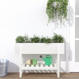 Strat &icirc;nălțat de grădină, alb, 101x30x69 cm, lemn masiv de pin