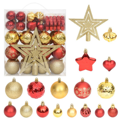 vidaXL Set globuri de Crăciun, 70 piese, auriu și roșu foto