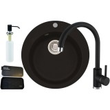 Pachet chiuveta bucatarie Alveus Victoria 10 + baterie Alveus Kati + dozator detergent lichid + organizator, adancime cuva 19cm, diametru 50.5 cm, neg