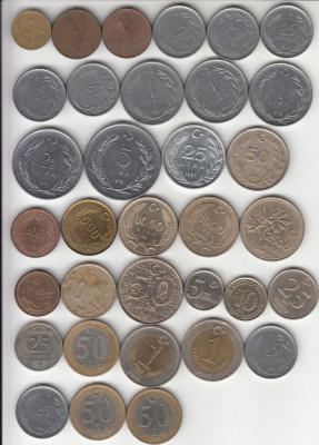 TURCIA - LOT 30 MONEDE DIF.(+4 CADOU) DE LA 10 PARA 1942 LA 1 LIRA 2006 LM1.19 foto