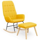 Cumpara ieftin Scaun balansoar cu taburet, galben mustar, textil
