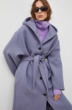 Samsoe Samsoe palton de l&acirc;nă culoarea violet, de tranziție, oversize