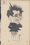 188S Caricatură Ion Pribeagu, anii 1930, Geo Dumitrescu, semnată