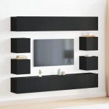 vidaXL Set birou TV cu 6 piese - montat pe perete, din lemn de stejar negru