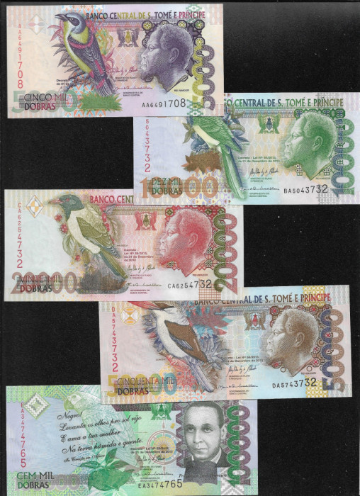 Set Sao Tome e Principe 5000 + 10000 + 20000 + 50000 + 100000 dobras unc