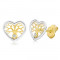 Cercei din aur 585 - inimă &icirc;n două culori, copacul vieții și zirconiu