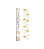 Tun confetti 40 cm inimioare aurii si albe pentru petrecere