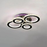 Lustra LED cu telecomanda si cristal ZAFINA RGB 136W, 4 Cercuri, lumina Rece/Calda/Neutra, Dimabila, Negru ModernLight Concept