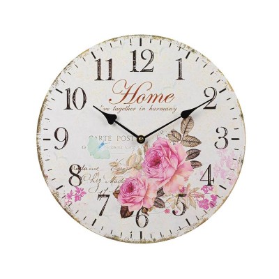 Ceas de perete, 34 cm, Flori Vintage, Lemn, ATU-087686 foto