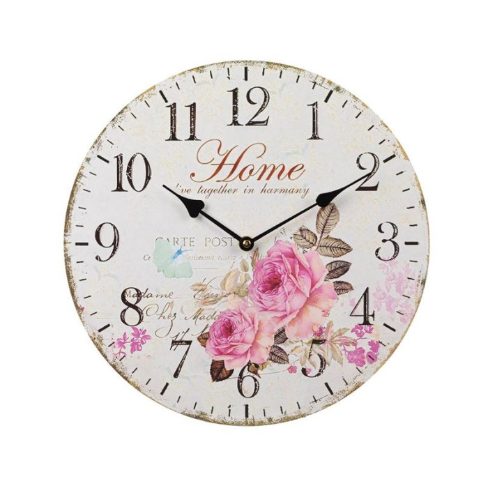 Ceas de perete, 34 cm, Flori Vintage, Lemn, ATU-087686
