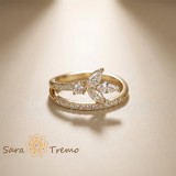 Inel Floare Imperiala , Inel placat cu aur 14K cu zirconia albe tip diamant