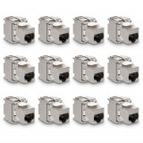 Set 12 Mufe CAT6A de 10 Gbit pentru cabluri Ethernet RJ45, Kwmobile, Argintiu, Metal, 45358.12