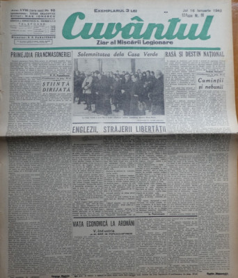Cuvantul , ziar al miscarii legionare , 16 ianuarie 1941 , nr. 90 foto