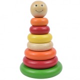 Jucarie interactiv educativa Montessori pentru bebelusi si copii, turn de stivuit sau construit, forme din lemn, din 7 piese, +12 luni, culoare multic