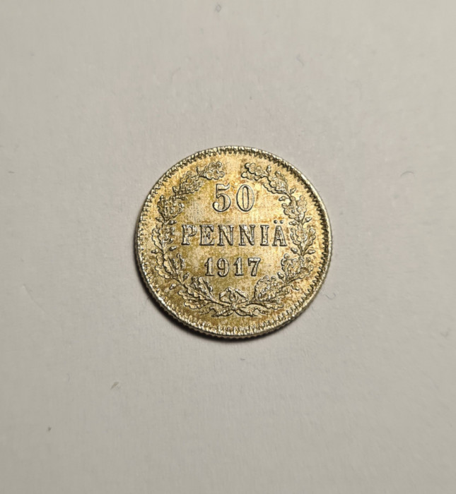 Finlanda 50 Pennia 1917 UNC Superba Piesa de Colectie