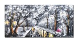Cumpara ieftin Tablou indragostiti pictat manual, Impreuna pe aleea cu felinare, 120x60cm ulei pe panza