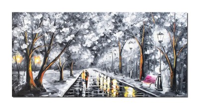 Tablou indragostiti pictat manual, Impreuna pe aleea cu felinare, 120x60cm ulei pe panza foto