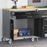 vidaXL Bancă de lucru cu sertar cu roata negru și gri 75 x 45 x 85 cm