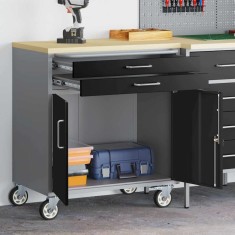 vidaXL Bancă de lucru cu sertar cu roata negru și gri 75 x 45 x 85 cm