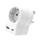 Adaptor priza Skross 1.500283-E, EU la UK, USB-A, USB-C 20W, Incarcare simultana