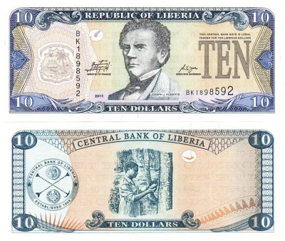 Liberia 10 Dolari 2011 P-27g UNC foto
