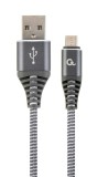 CABLU alimentare si date GEMBIRD, pt. smartphone, USB 2.0(T) la Micro-USB 2.0(T),2m, premium,impletire din bumbac,gri-metalizat cu insertii albe, &quot;CC-