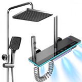 Set de dus cu Iluminare LED si afisaj Digital al Temperaturi, coloana VisionHub&reg; cu termostat si turbina generatoare de curent integrata, montare pe p