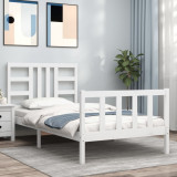 VidaXL Cadru de pat cu tăblie, alb, 90x190 cm, lemn masiv