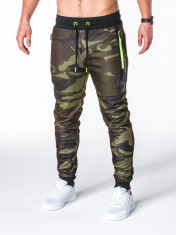 Pantaloni pentru barbati, camuflaj verde, stil militar, army, slim, cu banda, siret si buzunare - P657 foto
