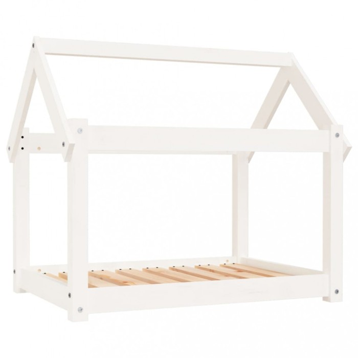 Pat pentru caini, alb, 81x60x70 cm, lemn masiv de pin