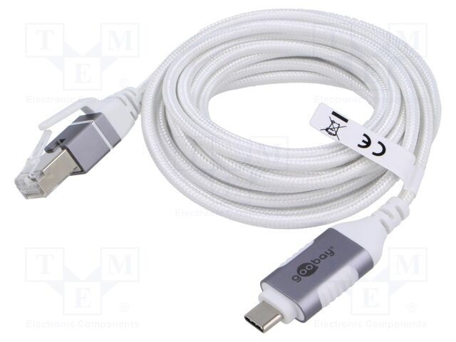 Cablu USB 3.1 RJ45 - USB C, 3m, Alb Gri - Goobay