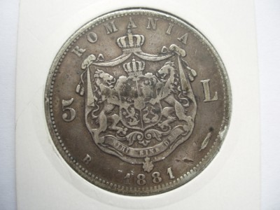 ROMANIA - 5 LEI 1881 , AG900 , CAROL I REGE, MUCHIE CU ZIMTI , LCP1.40 foto