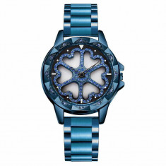 Ceas de dama Sanda, cadran in forma de inimioare rotative 360 grade - Albastru