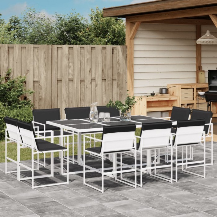 vidaXL Set mobilier de grădină, 11 piese, cu perne, alb, textilenă 3295109