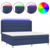 Pat cu arcuri, saltea si LED, albastru, 200x200 cm, textil
