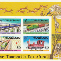 Tanzania (cinderellas)1976-Transporturi,Trenuri,bloc de 4 ned.Col.01