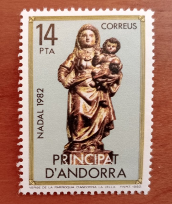 ANDORA SPANIOLA- 1982-&#039;-RELIGIE&#039;- &#039;STATUIETA-CRACIUN&#039;-Serie 1v..-MNH NESTAMP. -Calitate EXTRA