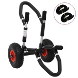 Cărucior SUP Placa Surf Pliabil Aluminiu 45kg Negru/Argintiu Roti Gonflabile + 2 Chingi Fixare