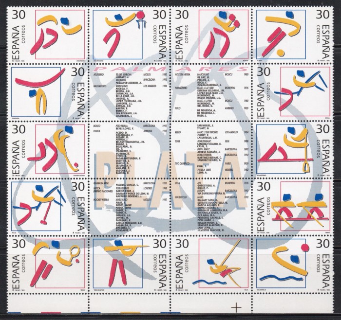 Spania 1995 - Medaliile Olimpice de Argint Spaniole, MC de 14+6 Viniete, MNH