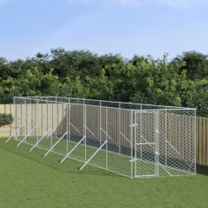 vidaXL Padoc de exterior pentru c&acirc;ini argintiu 2x14x2m oțel galvanizat