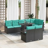 vidaXL Set de canapele pentru grădină cu pernă 9 pcs Negru Poli Rattan 3357049