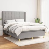 VidaXL Pat box spring cu saltea, gri deschis, 140x190 cm, textil