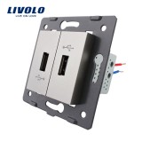 Priza dubla USB Livolo gri pentru &icirc;ncarcare moderna &icirc;ncastrata