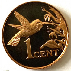 TRINIDAD &amp;amp; TOBAGO 1 CENT 1975 PROOF,( Pasare colibri.) foto